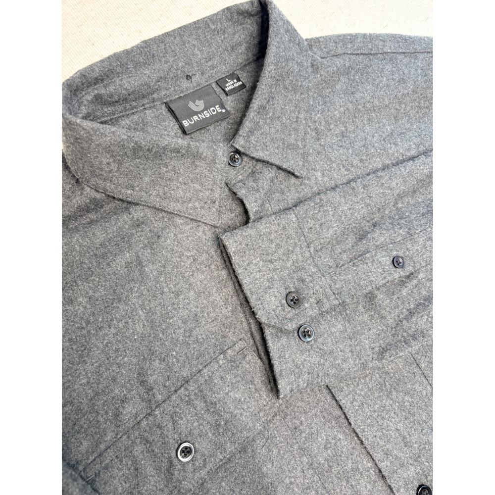 Burnside Mens Long Sleeve Flannel Shirt Charcoal Gray Sound Waves Logo Large NWT
